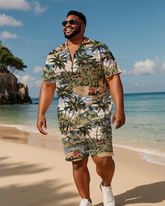 Hawaiian Vacation Style Men's Plus Size Pockets Shirt Shorts Suit